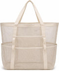 Mesh Beach Tote Bag Large Capacity Pool Gym Laundry Tote Foldable with Pockets Lightweight Travel Bag by HEROWORLD