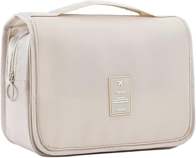 Hanging Travel Toiletry Bag for Women, Water-resistant Makeup Bag Cosmetic Organizer for Traveling Accessories Toiletries (Beige) by IMCUZUR