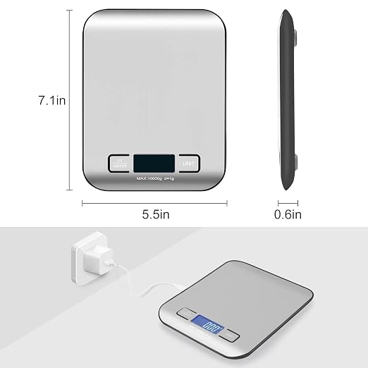 Digital Shipping Scale,Stainless Steel Panel, Accurate Portable Postal Scale for Packages, Small Business,Kitchen, Food, Handmade, Liquids, and Boutique (Silver Black Rechargeable(10kg/1g)) - Image 3
