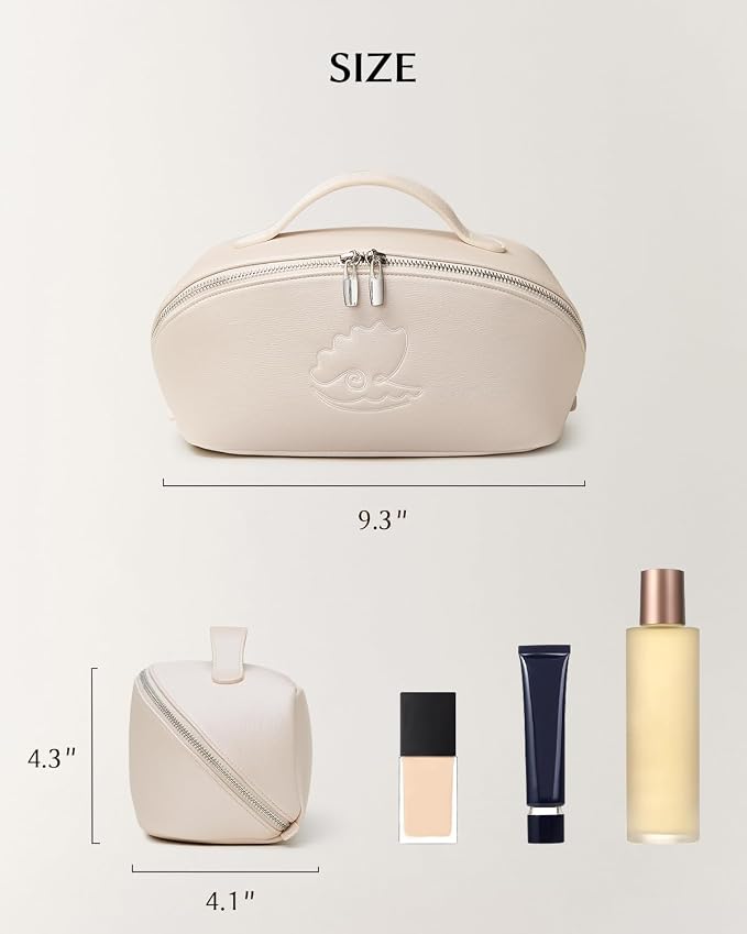 EACHY Travel Makeup Bag for Women, Flat Open Cosmetic Bag, Beige, Medium | Flat-open cosmetic organizer with clear TPU brush pocket and extra storage for makeup, toiletries and travel essentials - Image 6
