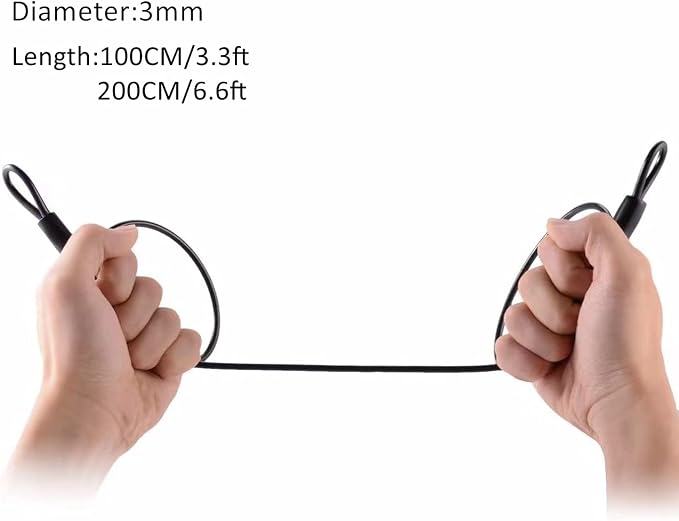 GOMRQING 3mm 200CM/6.6ft Long Outdoor Travel Security Cable Lock,Braided Steel Coated Safety Cable Luggage Lock,Safety Cable Wire Rope Chain Lock Double Loop Lightweight (2 Pack) - Image 3