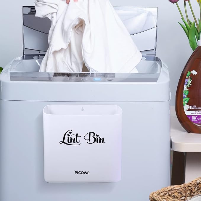 Picowe Magnetic Laundry Storage, Large Lint Holder Bin for Laundry Room, Space-Saving Trash Container Hanging on Dryer, Washer or Wall Mount (Gray White) - Image 7