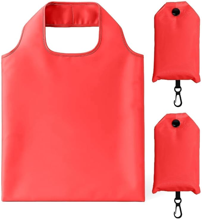 2 Pack Foldable Shopping Bag, Reusable Grocery Tote Bag, Red | Waterproof Nylon, 35 Pounds Weight Capacity, Pocket Size Carrier by Unknown