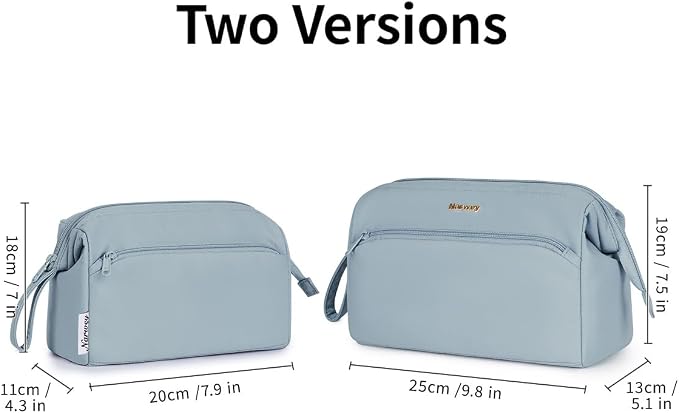 Narwey Large Travel Makeup Bag For Women Girls, Wide Open Cosmetic Bag, Portable Toiletry Bag for Cosmetics, Toiletries, Skincare, Brushes (Greyish Blue) - Image 3
