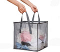 HONOMA Mesh Popup Laundry bags Hamper with Handles,Portable Durable Collapsible Storage Easy Folding Pop-Up Clothes Hampers Basket Foldable for Kids Room College Dorm or Travel (Grey,Single-Layer) by HONOMA