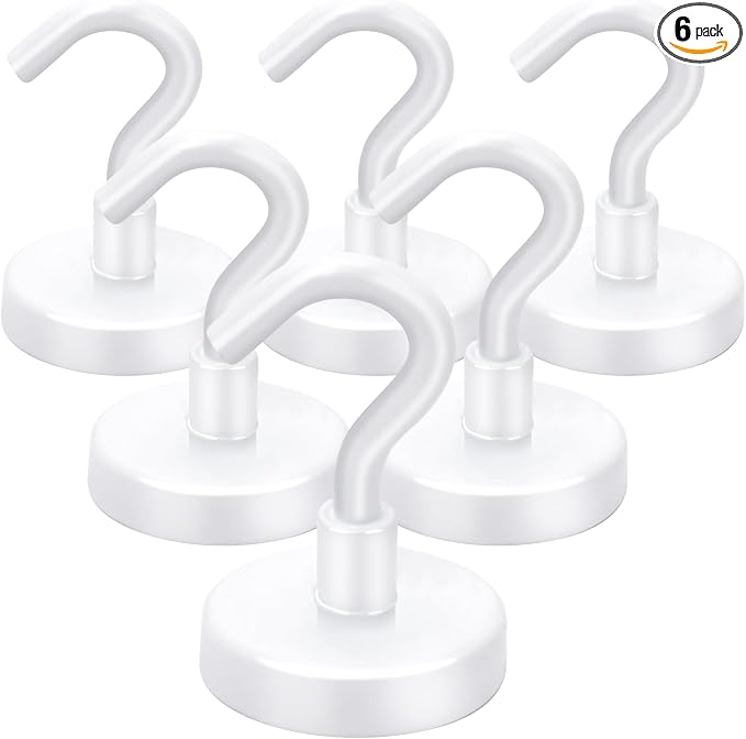 LOVIMAG Magnetic Hooks for Cruise Cabins, 85LBS, 6 Pack | Heavy Duty Neodymium Magnet with Hook Essentials for Classroom, Fridge, Ceiling, Hanger, White by LOVIMAG