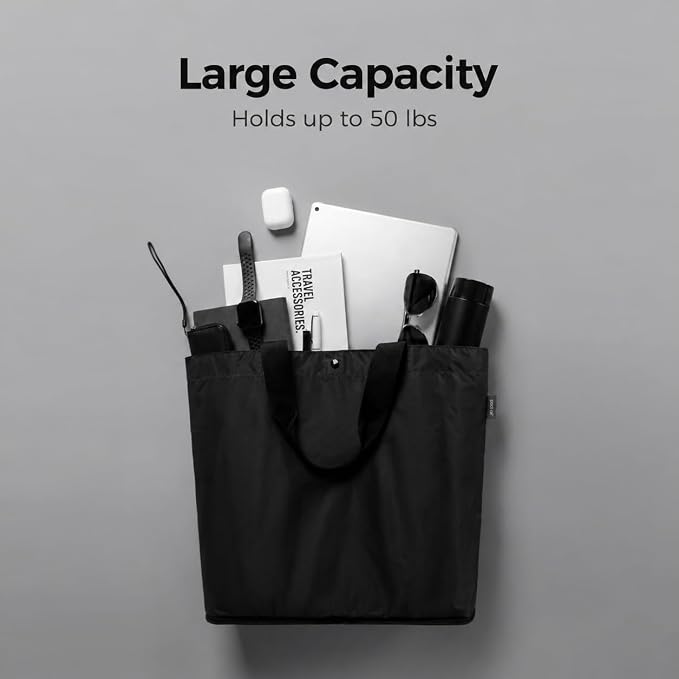 pack all 16L Lightweight Foldable Tote Bag, Reusable Grocery Shopping Bag | Ultralight, Packable, Water-Resistant, Tear Resistant Nylon, Button Closure, Compact for Travel, Work and Camping, Black - Image 6