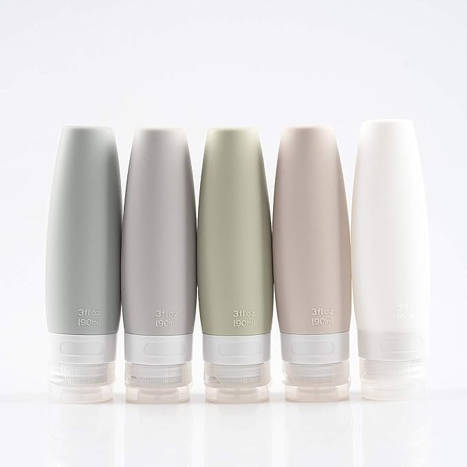 TSA Certified Portable Silicone Travel Bottle Set, Leak Proof Squeezable Silicon Tubes Travel Size Toiletries Containers, Refillable Travel Accessories for Shampoo Liquids 5 Pack (3 fl. oz) - Image 3