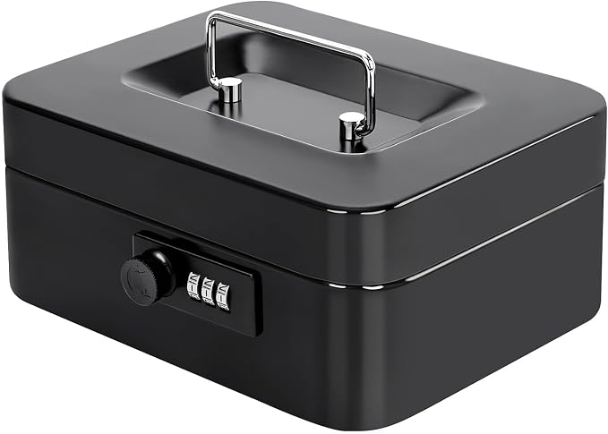 Jssmst Cash Box with Money Tray and Combination Lock - Secure Medication Lock Box for Home and Office Use, 7.87'' x 6.3'' x 3.54'' - Durable and Reliable Security Solution by Jssmst