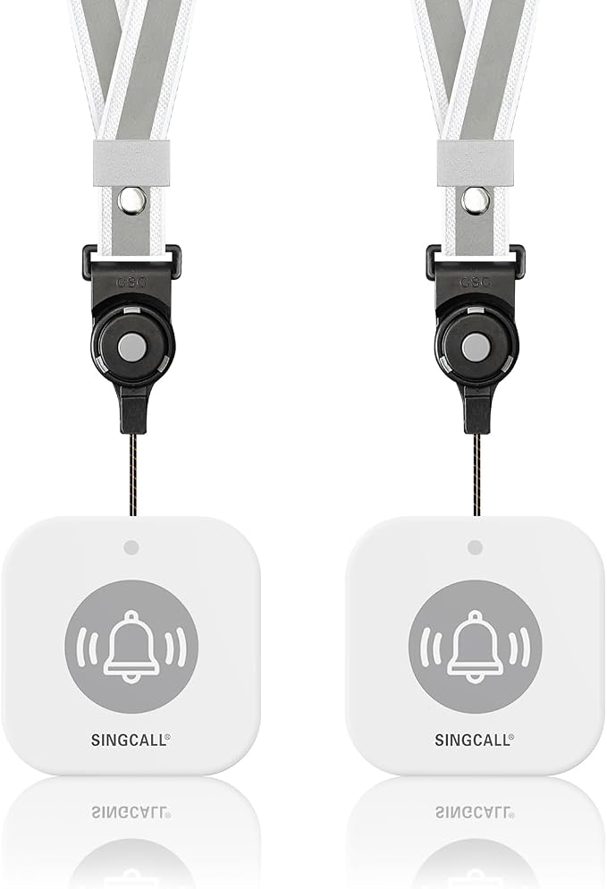 Wireless Portable Caregiver Pager Panic Emergency Call Button | Personal Alarm for Elderly/Kids/Pregnant/Patients, Detachable Lanyard, 2-Pack Alert Bells, Can't Be Used Alone by SINGCALL