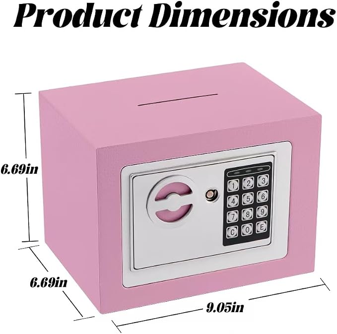 Pink Mini Security Lock Box with Digital Keypad & Keys for Jewelry, Gun, Cash & Coins - Safe Box for Home, Office, Hotel Rooms - Image 5
