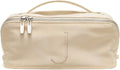 EACHY Travel Makeup Bag for Women, Personalized Initial J Cosmetic Bag | Personalized flat-open organizer with inner pockets, clear TPU brush pocket and reinforced handle for makeup and travel by EACHY