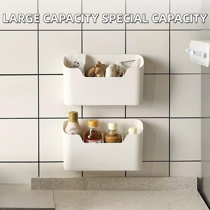 2 Packs Cabinet Door Organizer, Wall storage basket for Bathroom,Kitchen,Cabinet, Living Room,Office, Wall basket organizer with Self-adhesive hook, 9x4.2x2.5inches - Image 3
