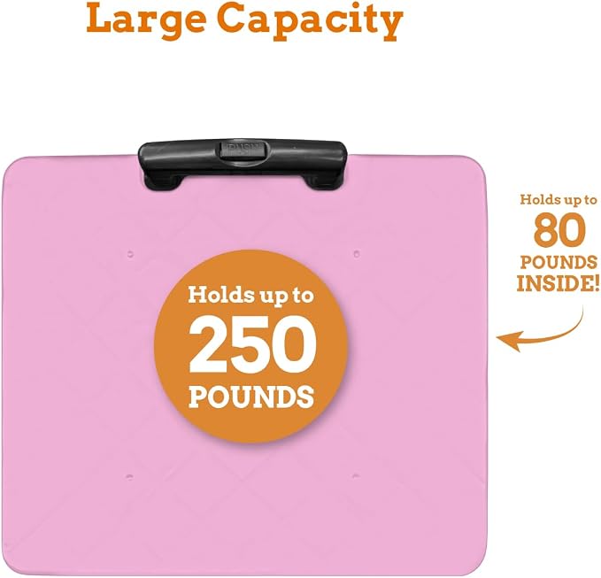 Inspired Living Collapsible Ultra-Slim Pack-N-Roll,2 Wheel Utility Cart w/Lid Used as Seat up to 250 Lbs, Telescopic Handle, Super Strong, for Home,Garden,Shopping,Office,School, Large, Pink & Black - Image 3