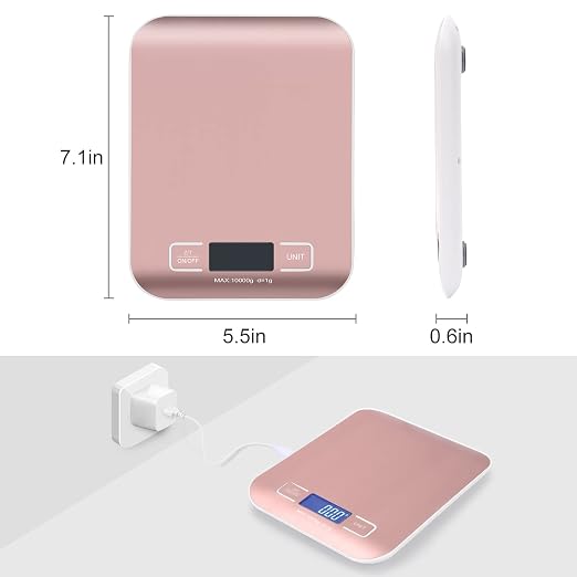 Digital Shipping Scale,Stainless Steel Panel, Accurate Portable Postal Scale for Packages, Small Business,Kitchen, Food, Handmade, Liquids, and Boutique (Rose Gold Rechargeable(10kg/1g)) - Image 3
