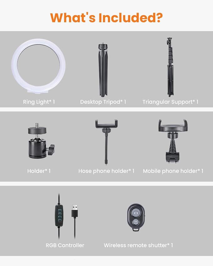 10" Ring Light with 66'' Tripod Stands, 2 Phone Holder & Remote | 3 Color & 10 Brightness Level, Circle Ring Lights for Live Stream, Makeup, TikTok, YouTube, Compatible with iPhone & Android - Image 9