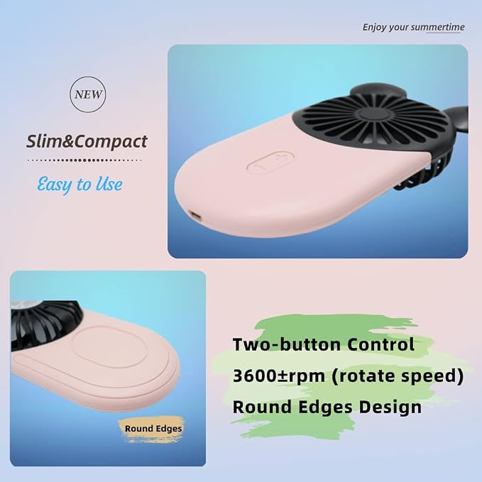 Cute Mouse Mini Fan, Handheld/Neck Portable Personal Fan(Pink) | 3-Speed Strong Airflow Rechargeable Lightweight USB Fan for Travel/Concerts/Cruise/Theme Parks/Sports Events/Gifts - Image 3