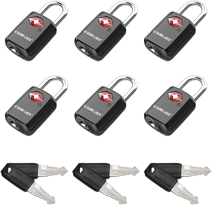 SURE LOCK Mini TSA Approved Keyed Luggage Lock – One Key Opens All, Fits Tight Zipper Gaps & Small Pull Holes, Compact Travel Lock for Suitcases, Backpacks & Handbags by Hopeyoucanstaysafe