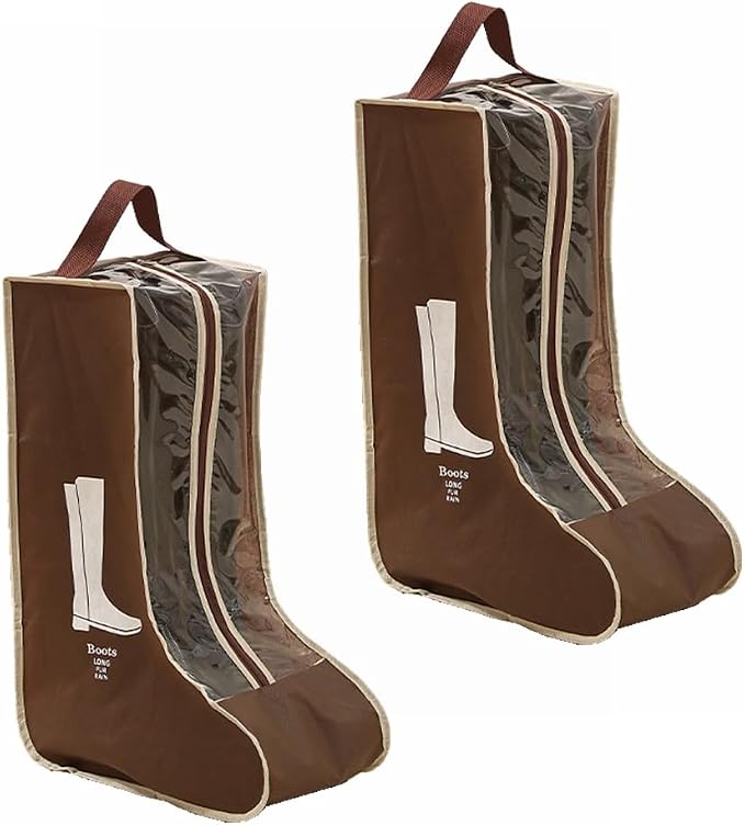 Travel Shoe Bags Tall/Short Boots Storage Bags Dust-proof Shoe Storage Organizer Shoe Pouch with Zipper for Travel and Daily (2 pack tall brown) by Unknown