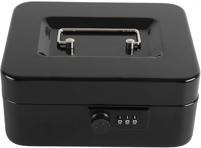 xydled Steel Cash Box Safe with Combination Lock,Money Safe Box with Removable Coin Tray,Medium,7.87"x 6.30"x 3.54",Black - Image 7