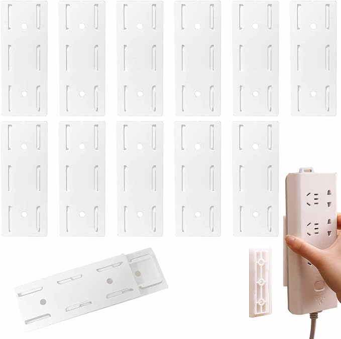 12 Pack Adhesive Punch Free Socket Holder, Self-Adhesive Desktop Socket Fixer, Power Strip Holder Fixator, Wall Mount Cable Management (White) by Kukiwhy