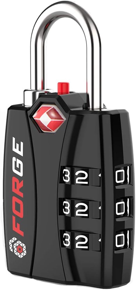 Forge Open Alert TSA Approved Luggage Locks - 3 Digit Combination, Easy Read Dials, Zinc Alloy Body - Ideal Travel Lock for Luggage, Suitcases, Bags & Toolboxes (Black 1 Lock) by Forge