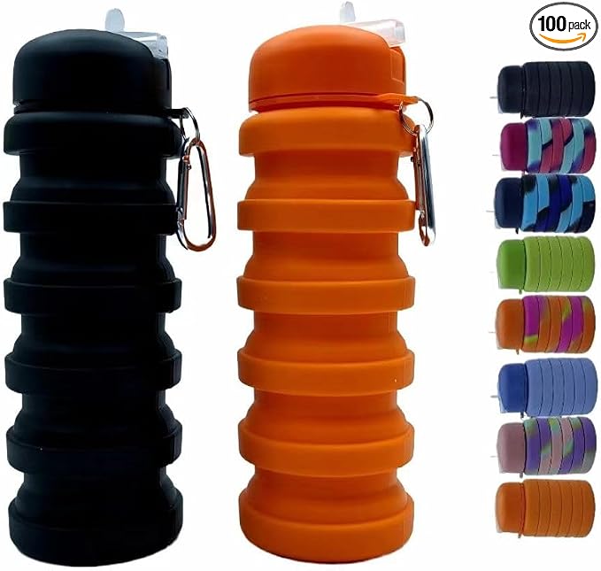 Collapsible Water Bottles 2 Pack 500ml (Black+Orange) | Travel Portable Sport Water Bottle, Silicone Foldable Water Bottles for Gym Camping Outdoor Hiking. by Dontinhu