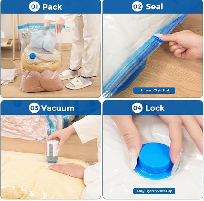 ETENWOLF 4 Combo Vacuum Storage Bags for Travel with Wireless Pump | Vacuum Seal Bags for Clothing Travel, Compression Packing Bags for Clothes and Blankets, Space Saver Bags in Carry-On Sizes - Image 8