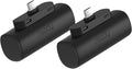 Miady 2-Pack Mini Portable Charger Built-in USB C Connector Small PowerBank | 5000mAh丨Lightweight丨for Backpack Travel丨Compatible with iPhone 17 Galaxy Android丨Ultra-Compact丨Flight-Safe丨18Wh丨Black+Black by Miady