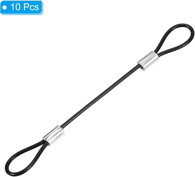 PATIKIL 4 Inch Safety Cable Lock, 10 Pack Stainless Steel 2mm Dia Security Wire Rope with Double Loop for Stage Lighting Luggage Lock Black - Image 3