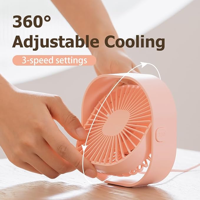 Electric Fans USB Silent Fan, Portable Desk Small FanDesk Fan 3 Speed Settings, Mini Table Fan for Office Desk, Travel, Home, Cruise Essentials, Quiet Cute Personal Indoor/Outdoor, F101 Pink - Image 4