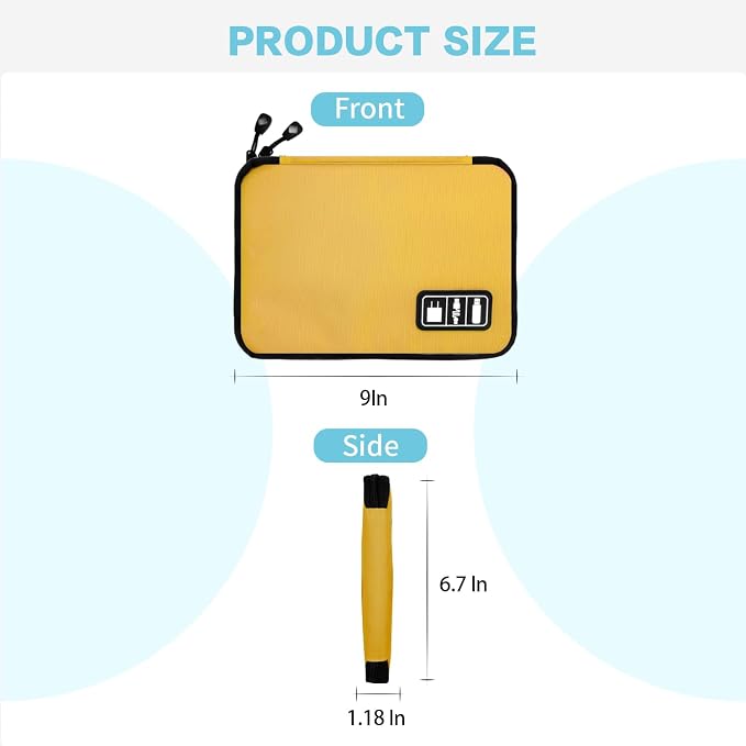 Lcsmaokin Electronics Travel Organizer,Portable Waterproof Electronic Travel Storage Bag for Small Charging Cord Storage,Charger,SD Card etc,for Travel,Business-Yellow Green - Image 3