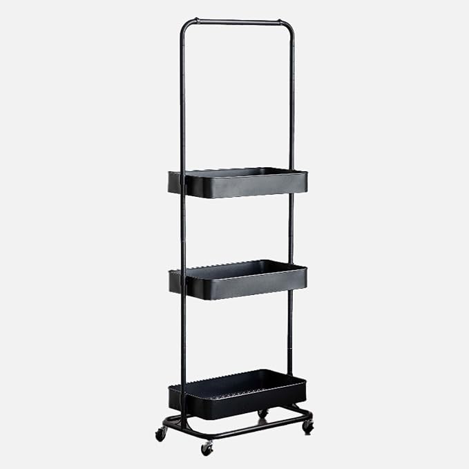 Tall 3 Tier Rolling Cart, Metal Storage Rack with Wheels for Indoor Spaces | Rust-resistant steel frame with adjustable tiers, locking wheels and 50 lbs shelves for flexible indoor organization. - Image 2