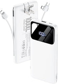 Portable Charger 10000mAh Power Bank with Built-in Cables and Wall Plug | Slim Fast Charging USB-C Battery Pack, LED Display Travel Essential Portable Phone Charger for Cell Phones(Cream) by Zmmyuluo