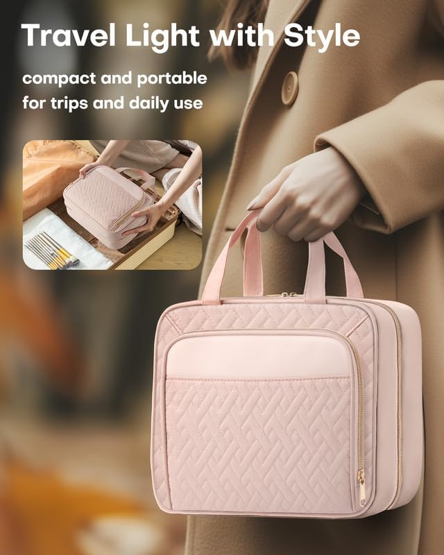 HOTOR Hanging Travel Toiletry Bag Women Men, Pale Pink, Large | Waterproof Makeup Bag Hanging Hook,Multiple Pockets,Travel Essentials,12.6 x 4.3 x 9.9inches - Image 6
