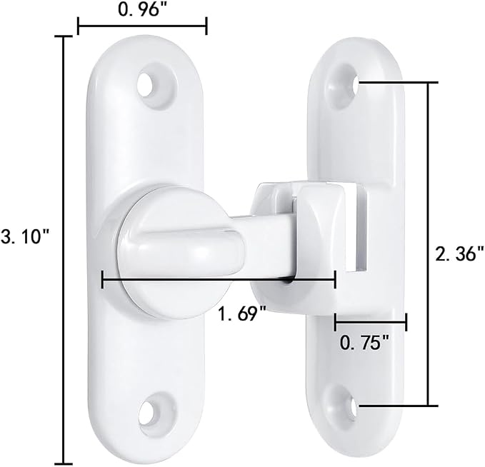 White 90/180 Degree Sliding Door Latches,Zinc Alloy Flip Latch | Barn Door Latch,Cabinet Lock,Right Angle Door Lock,for bedroom,cabinet,drawer,Gardens,Wine Cabinet,garage,window,Pet Cage - Image 2