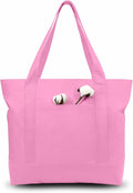 TOPDesign 1-Pack Canvas Tote Bag with an External Pocket, Reusable Grocery Shopping Bag, Top Zipper Closure, Daily Essentials (Pink) by TOPDesign