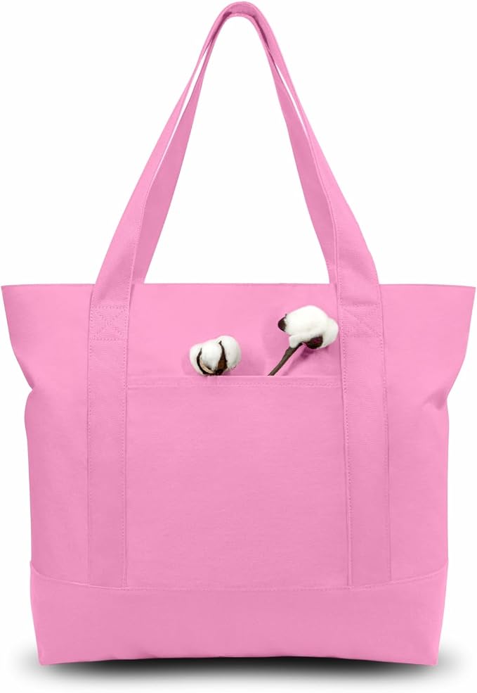 TOPDesign 1-Pack Canvas Tote Bag with an External Pocket, Reusable Grocery Shopping Bag, Top Zipper Closure, Daily Essentials (Pink) by TOPDesign