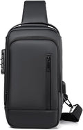 Travel Sling Bag Waterproof Crossbody Bag with Combination Lock Anti-Theft PU Leather Chest Bag by Unknown