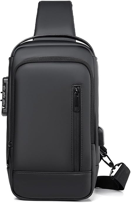 Travel Sling Bag Waterproof Crossbody Bag with Combination Lock Anti-Theft PU Leather Chest Bag by Unknown
