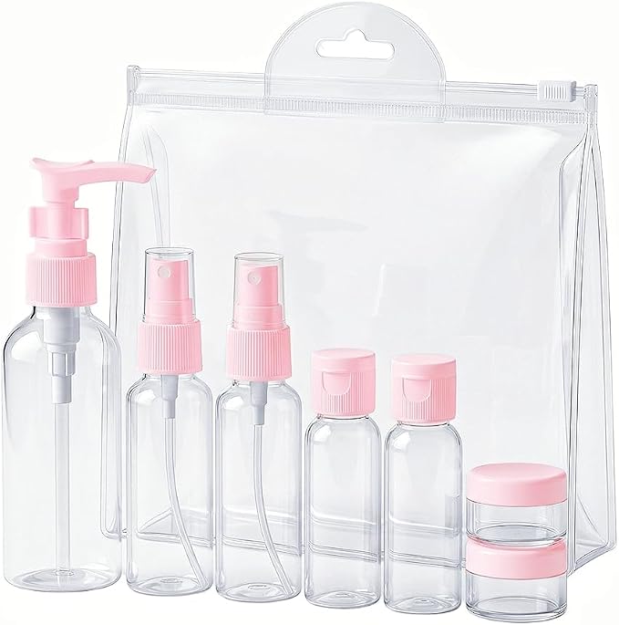 7 Pack Travel Bottles for Toiletries, TSA Approved Travel Size Containers with Toiletry Bag, Leak-Proof Liquid Containers for Shampoo, Conditioner, Lotion and Cosmetic (Cherry Pink) by YUYUDEHM