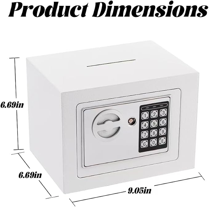 Small Safe Box With Digital Keypad & Keys - 9.05 x 6.7 x 6.7 Inches Wall Safe 0.23 Cuft Mini Security Lock for Coin Home Office Hotel Rooms Business Jewelry Gun (White) - Image 5