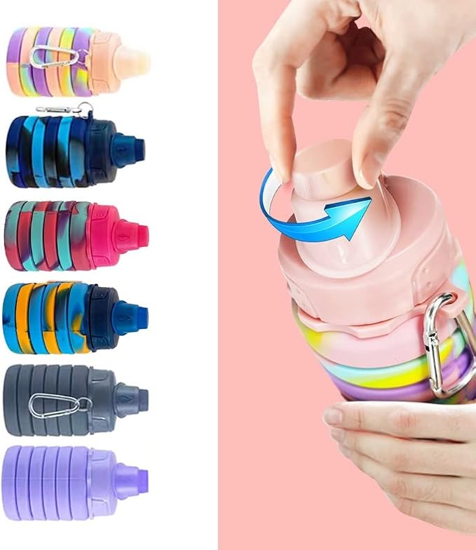 Collapsible Water Bottles 2 pack 500ML. (Blue+Purple) | Travel Water Bottle Portable Hiking Water Bottle with Leak proof Reusable BPA Free Silicone Water Bottles. - Image 4