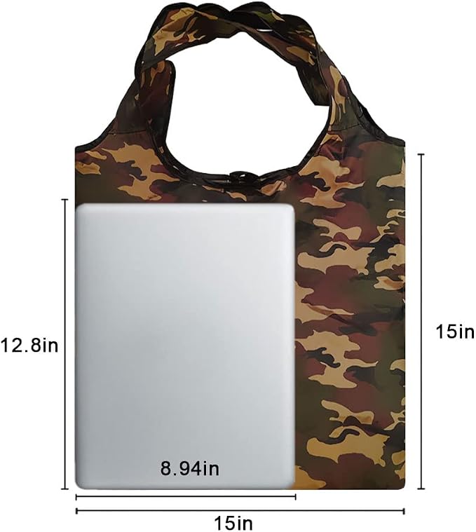 Aricsen 15x4.5x15 Inch Camo Reusable Shopping Bags with Handles, 20 Pack | Polyster Fabric Cloth Grocery Bags, Foldable Pocket Tote, Xlarge, Durable, Machine Washable, for grocery, storage, gifts - Image 6