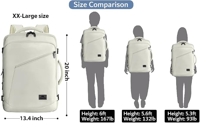 MATEIN Large Backpack for Travel Flight Approved, 45L Carry on Backpack | Expandable Daypack with Padded Shoulder Straps for Adult Men Women, Fits Overhead Bin, Lightweight, Travel Essential, Beige - Image 3