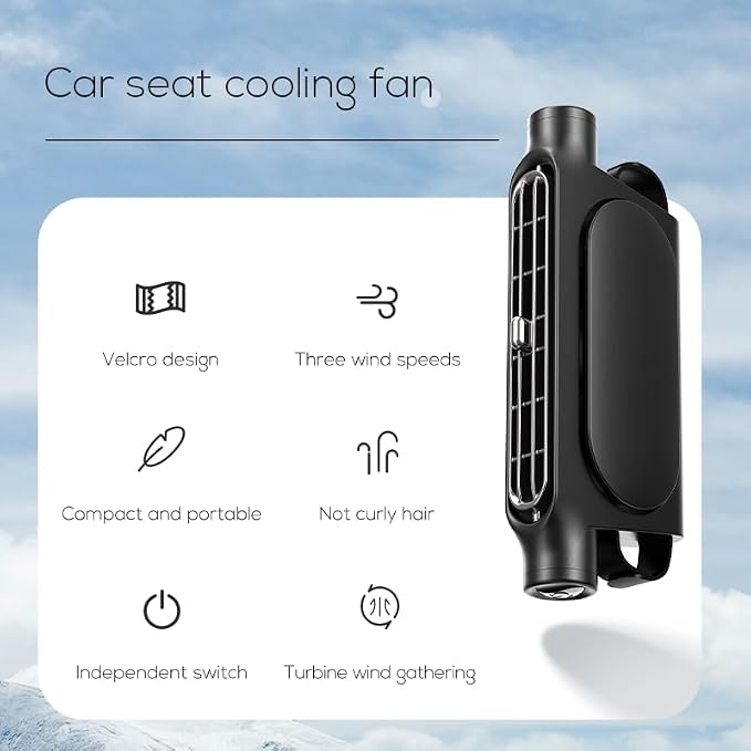 Car Fan for Driver and Passenger's Seat - Mini Portable USB Backseat Cooling Fan Kids Baby Quiet headrest Neck Fan Accessories with 3 Adjustable Wind Speeds for All Cars Vehicle Jeep Van RV Truck - Image 7