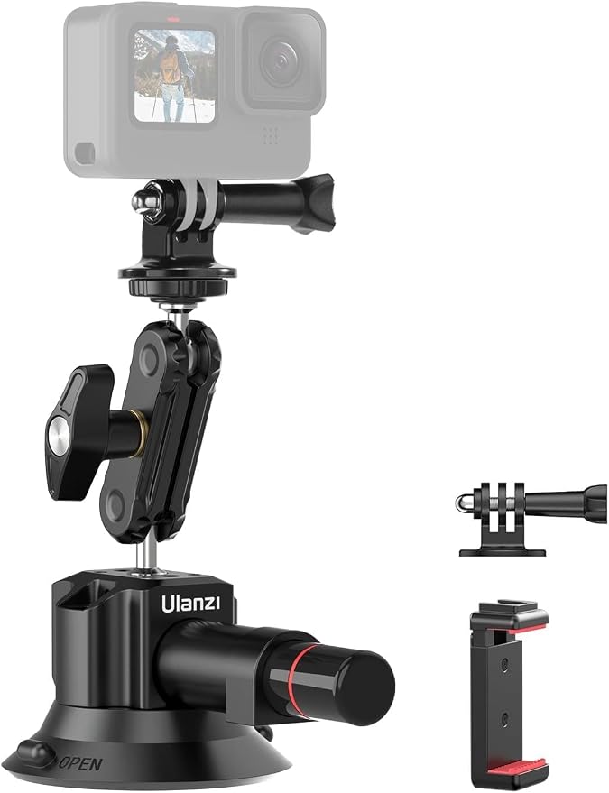 Ulanzi SC-01 Heavy-Duty Suction Cup Mount for Camera/Phone/Accessory (3"), Pump-actived Vacuum Suction Cup Mount, Magic Arm Phone Holder Action Cam Adapter Car Boats Windshield Window Mount by Ulanzi
