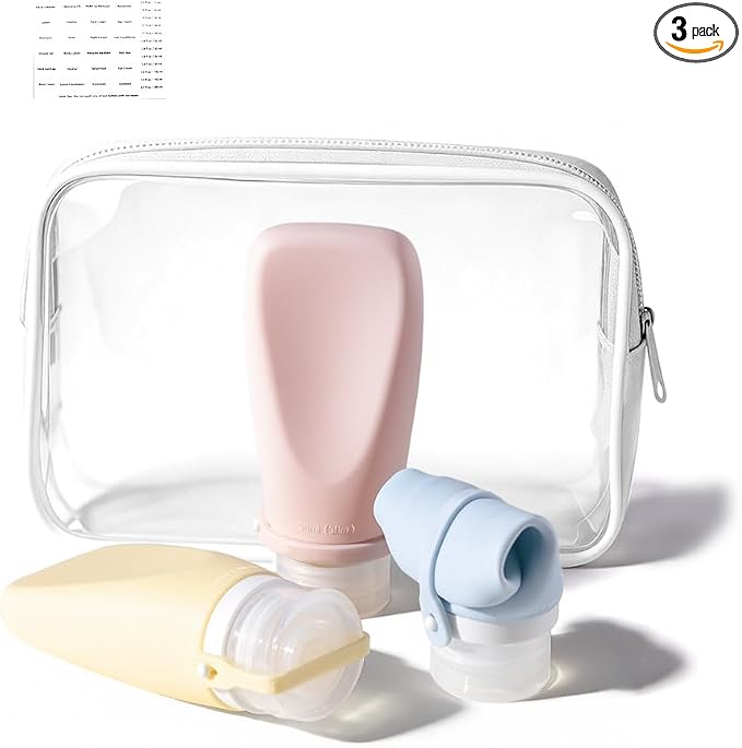 Silicone Travel Bottles for Toiletries, TSA Approved Size 3oz | Ultrasonic, Leak-Proof, Squeezable, Refillable, Sets with Labels, For toiletries, Silicone by cryslora