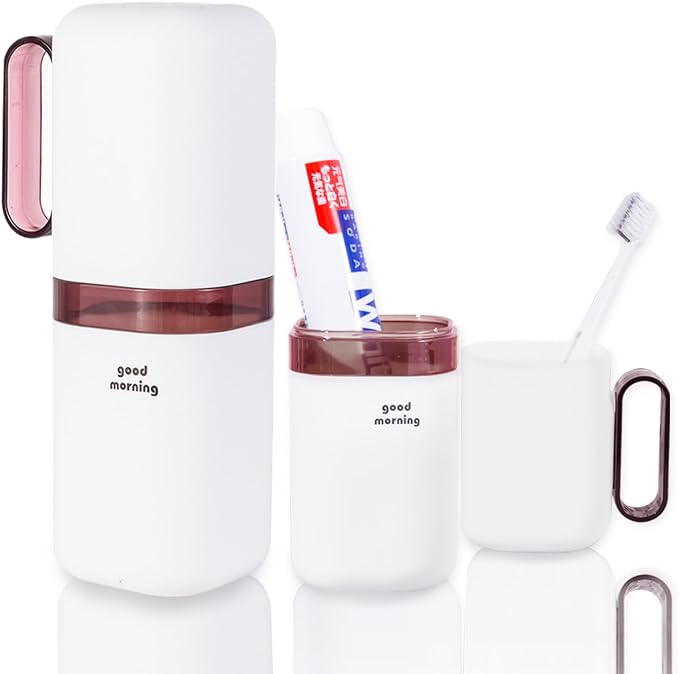 Toothbrush Travel Case,Toothbrush Holder and Rinse Cup with Handle Travel Toothbrush Cup,Multifunctional Toothbrush Cover,Large Capacit Travel Toothbrush Holder with Mouthwash Cup Purple by Fehnag