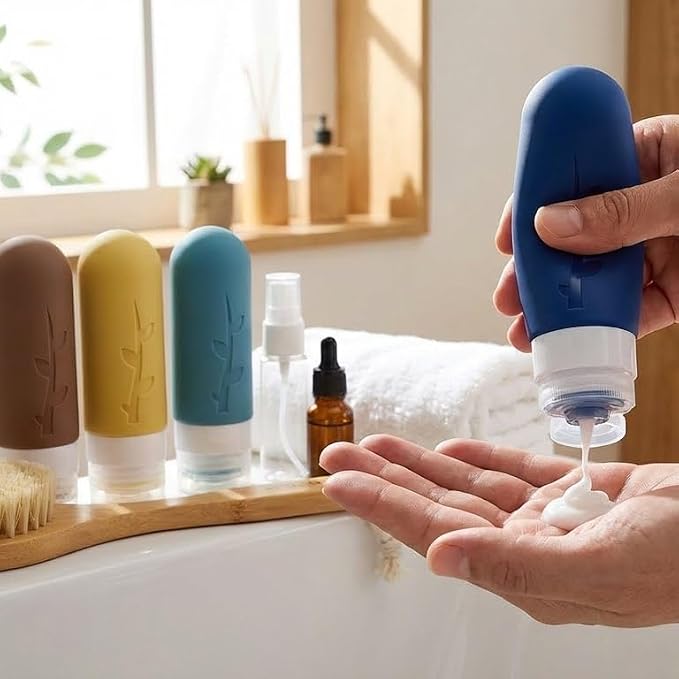DEPOZA Travel Bottles Kit (16 Pack) - TSA Approved, Leak Proof Silicone Squeezable Containers for Toiletries. Complete Set with Jars, Sprayers & Bag (Dark blue) - Image 3